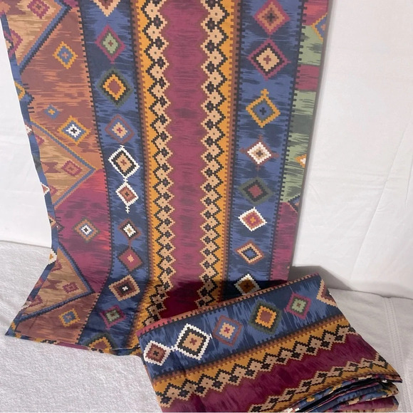 Vintage Burgundy Blue Yellow Southwestern Print Curtains x4 Panels - Picture 11 of 11